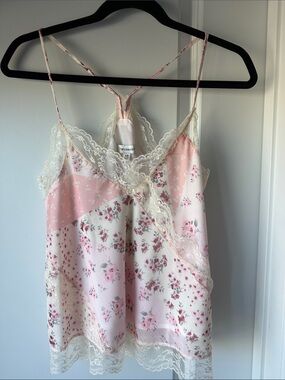 Francesca's Collections Pink Floral Lace-Trim Chemise